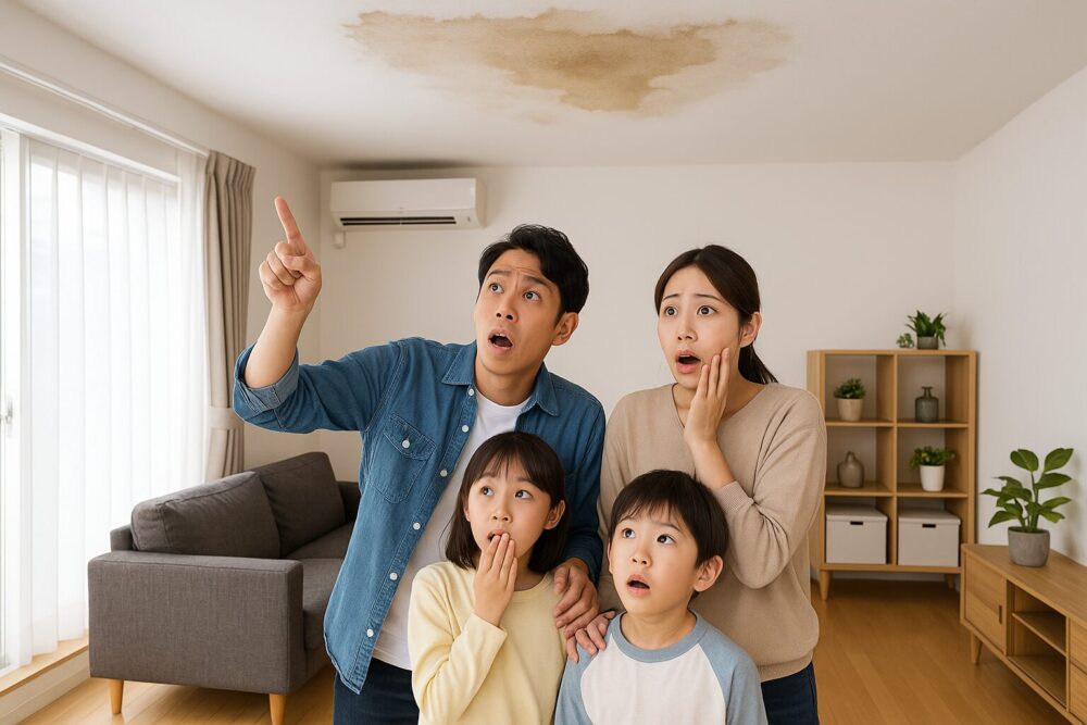 雨漏りを発見した家族