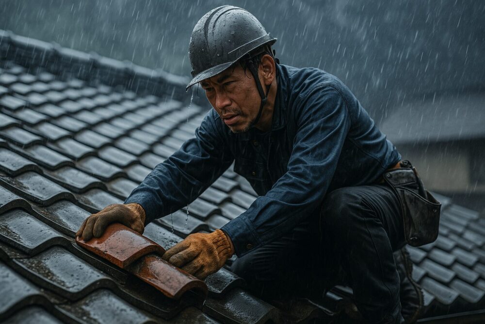 雨漏りを修理する大工