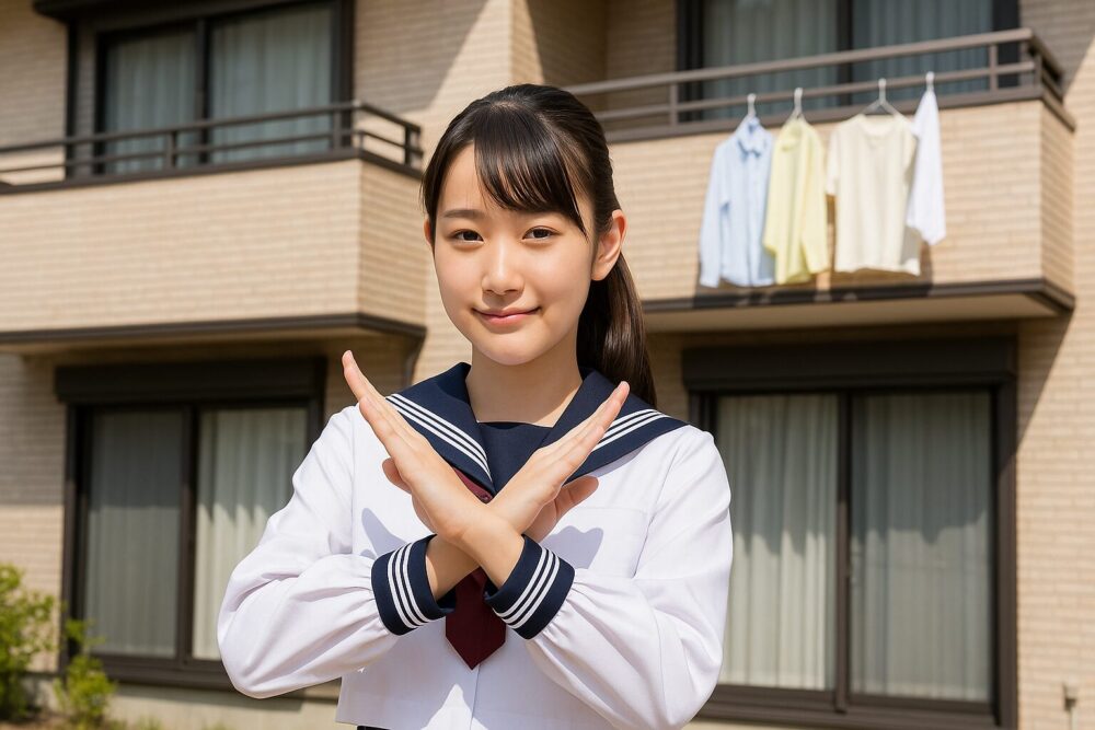 バルコニーでバツをつくる人