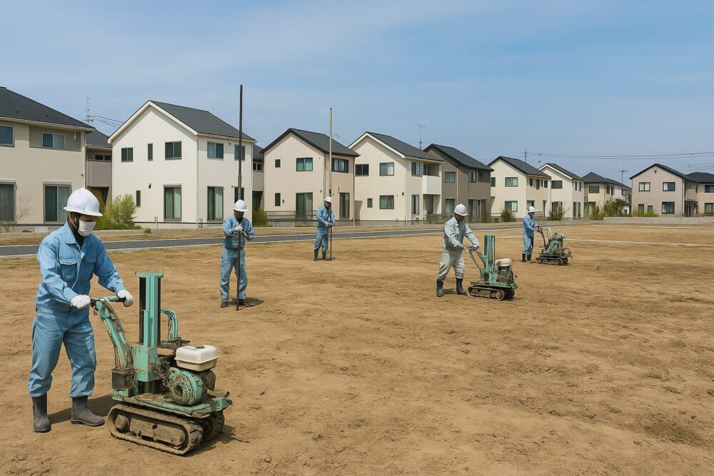複数の地盤改良を行っている様子