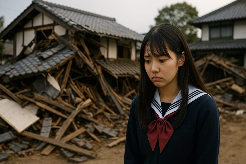 地震で家が倒壊してガッカリしている人