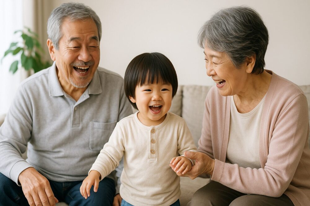 孫の面倒をみる両親
