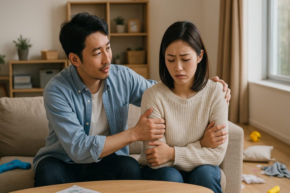 なだめる夫