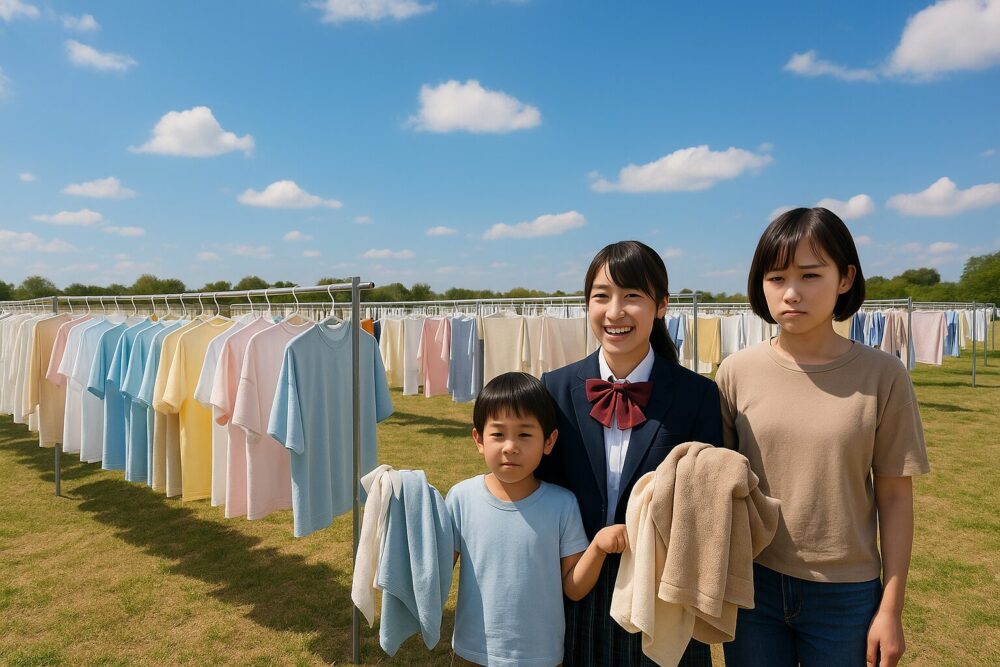 たくさんの洗濯物を干す人