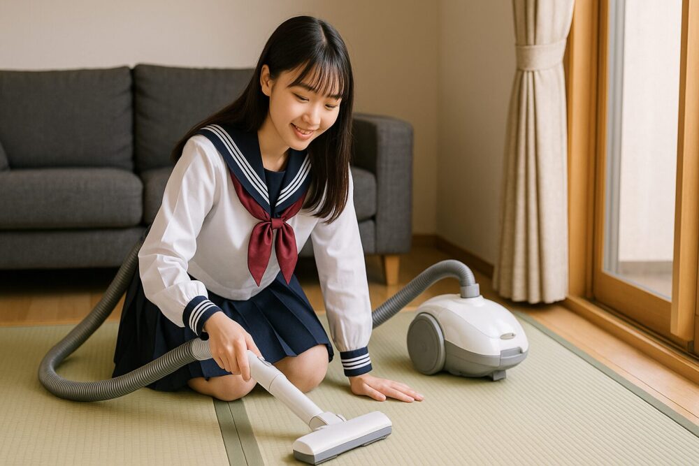 畳を掃除する人