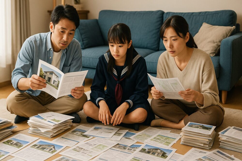 家を建てる場所を検討する家族