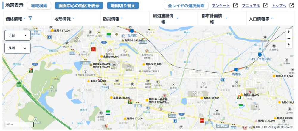 土地情報ライブラリの地図検索画面