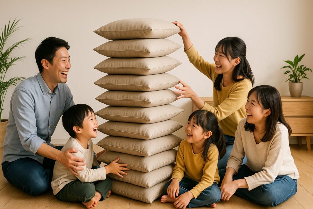 座布団生活をする家族